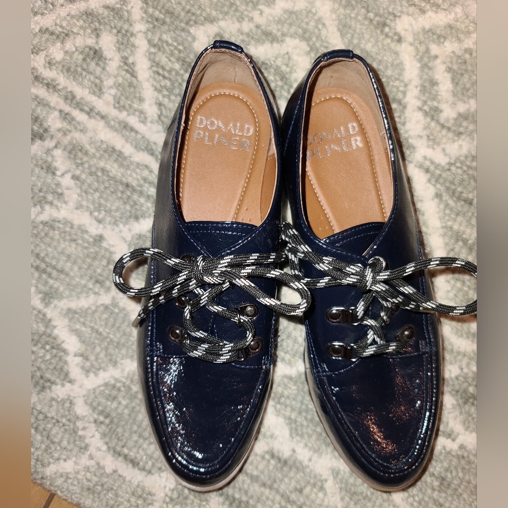Donald J. Pliner Shiny Blue Loafers with Metallic Laces